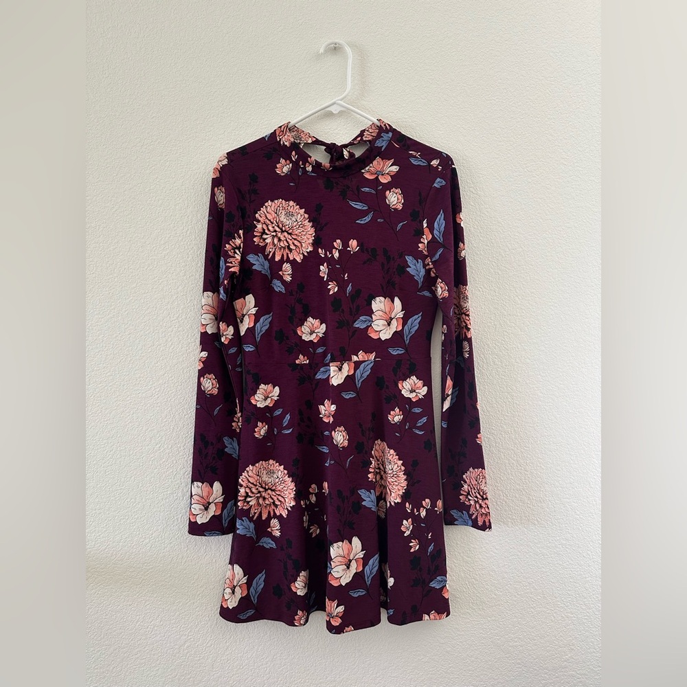 Forever 21 Purple Floral Long Sleeve Dress